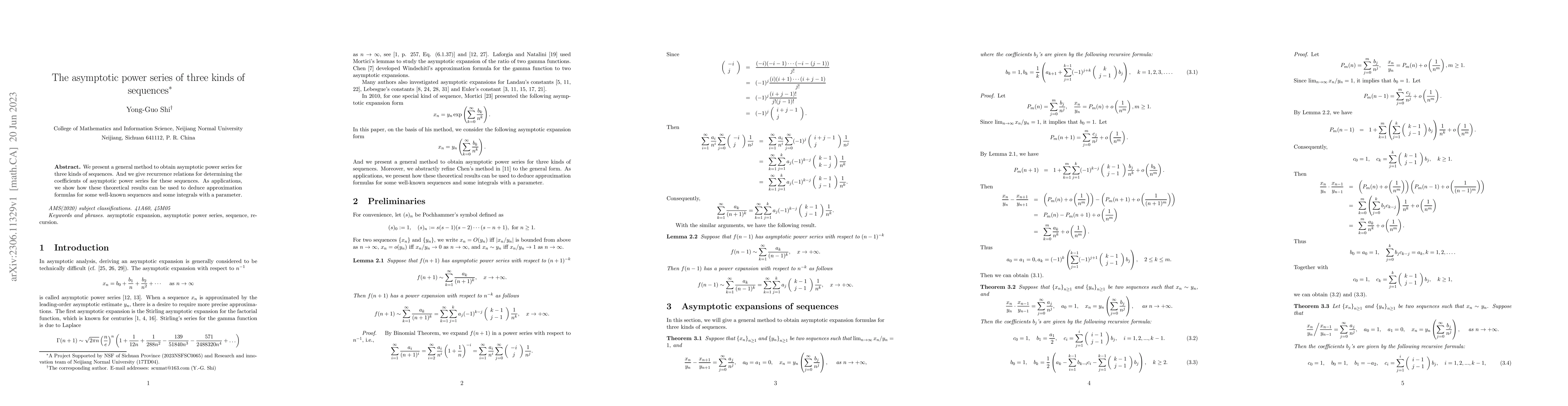 Thumbnail for The asymptotic power series of three kinds of sequences