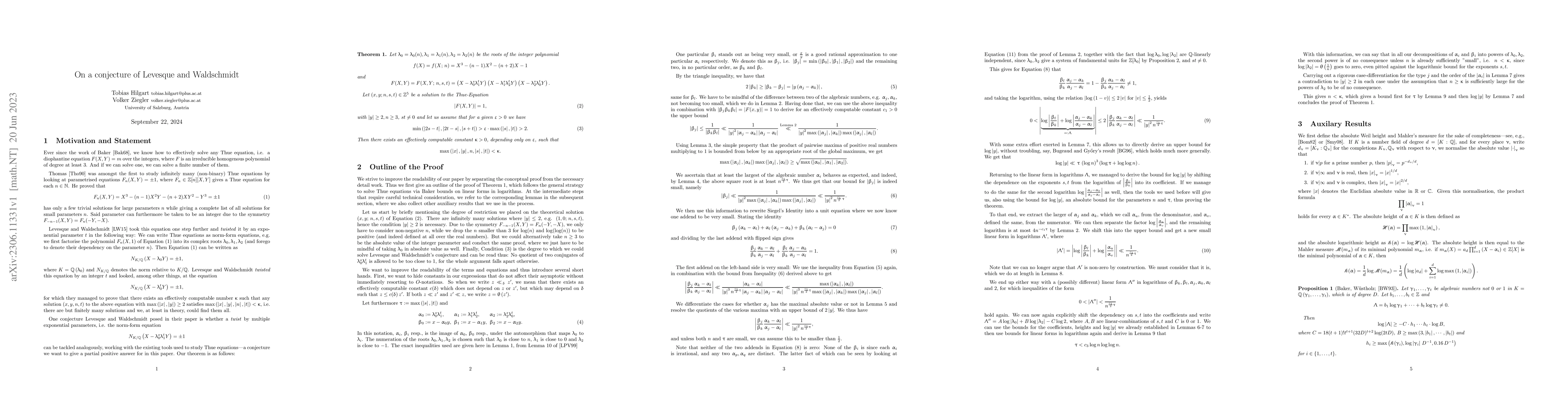 Thumbnail for On a conjecture of Levesque and Waldschmidt