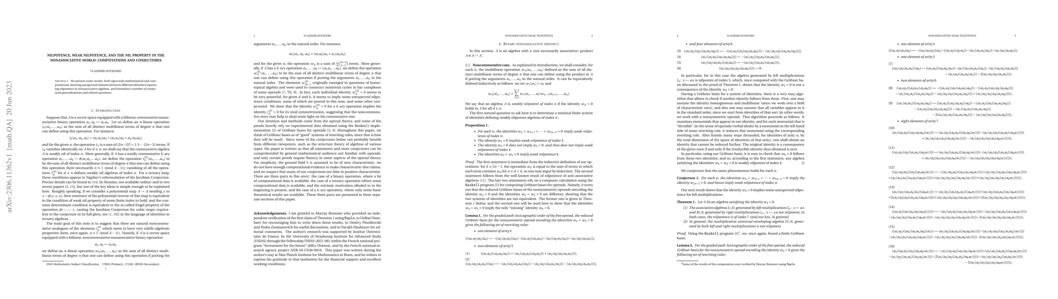 Thumbnail for Nilpotence, weak nilpotence, and the nil property in the nonassociative
  world: computations and conjectures