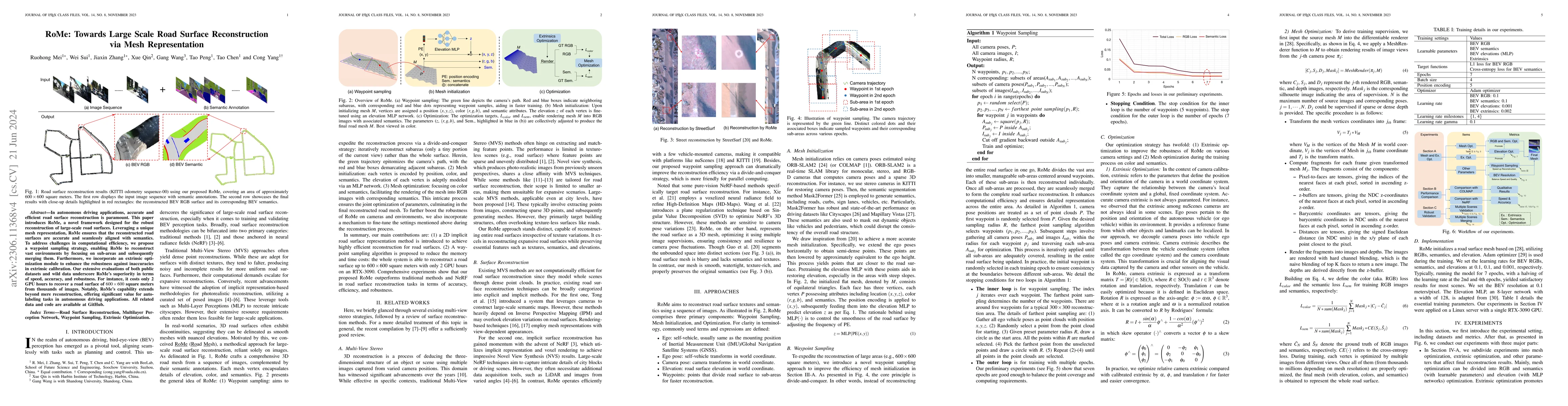 Thumbnail for RoMe: Towards Large Scale Road Surface Reconstruction via Mesh
  Representation