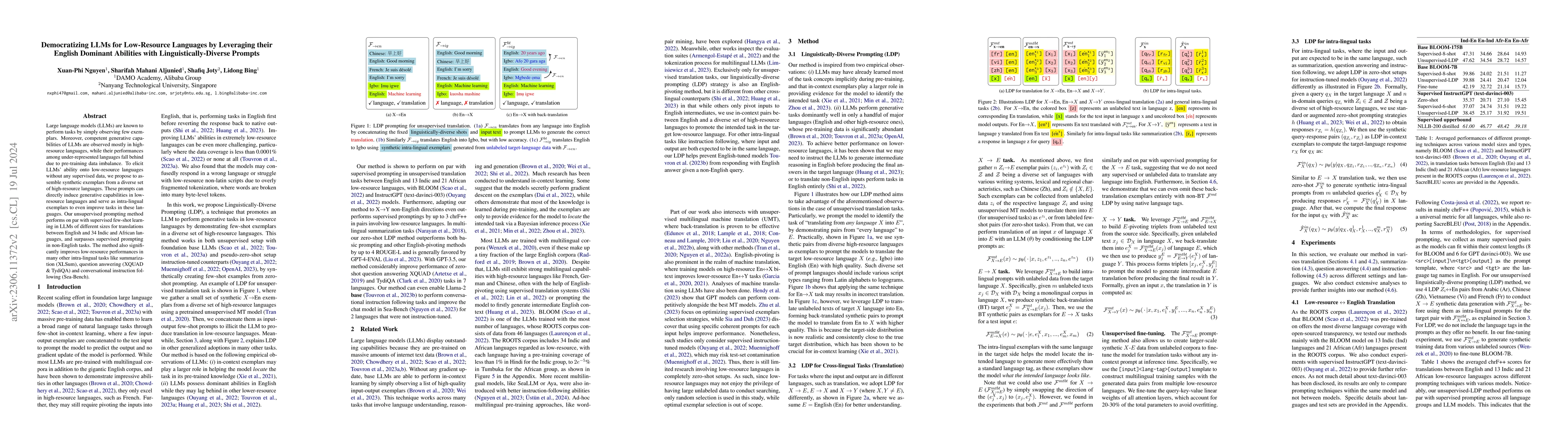 Thumbnail for Democratizing LLMs for Low-Resource Languages by Leveraging their
  English Dominant Abilities with Linguistically-Diverse Prompts