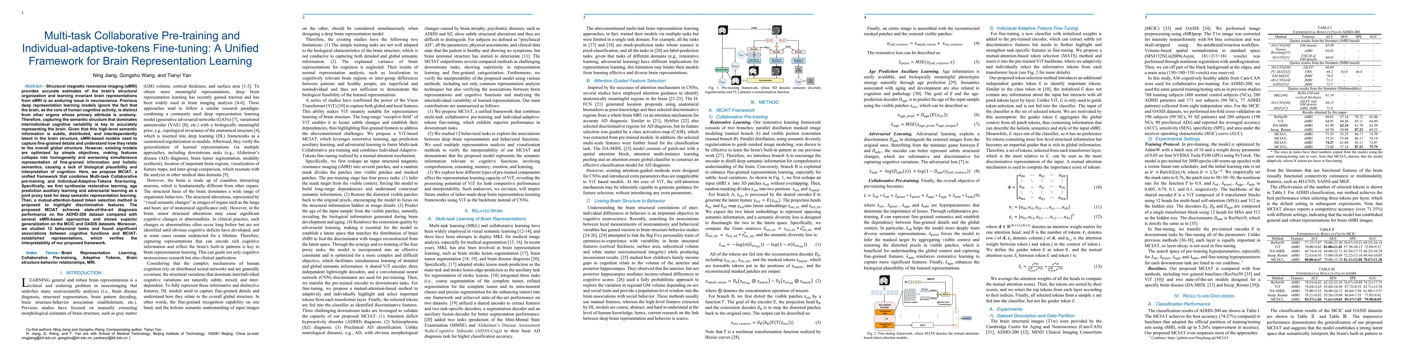 Thumbnail for Multi-task Collaborative Pre-training and Individual-adaptive-tokens
  Fine-tuning: A Unified Framework for Brain Representation Learning