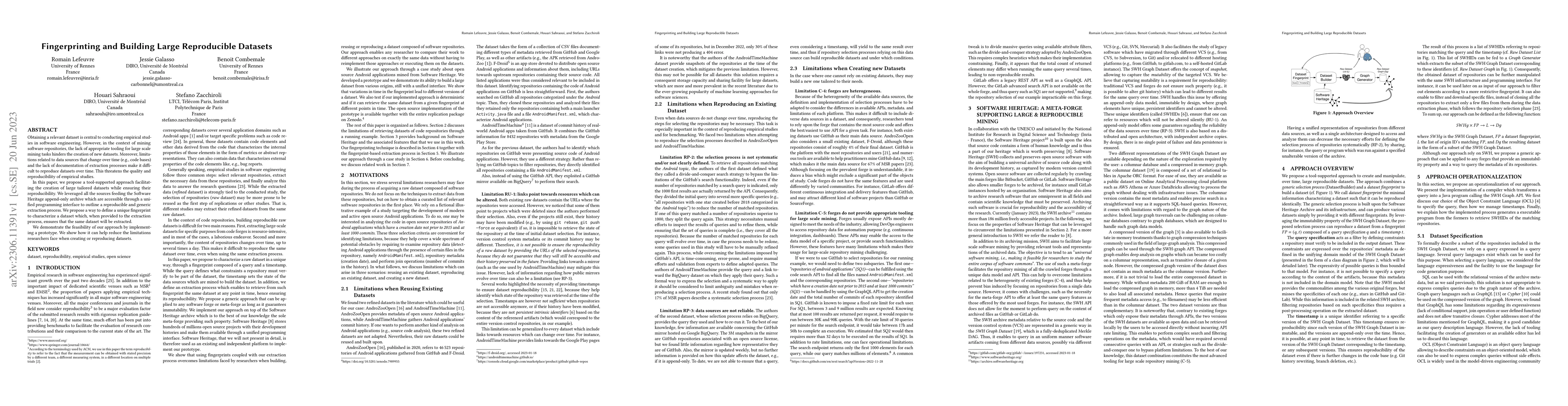 Thumbnail for Fingerprinting and Building Large Reproducible Datasets