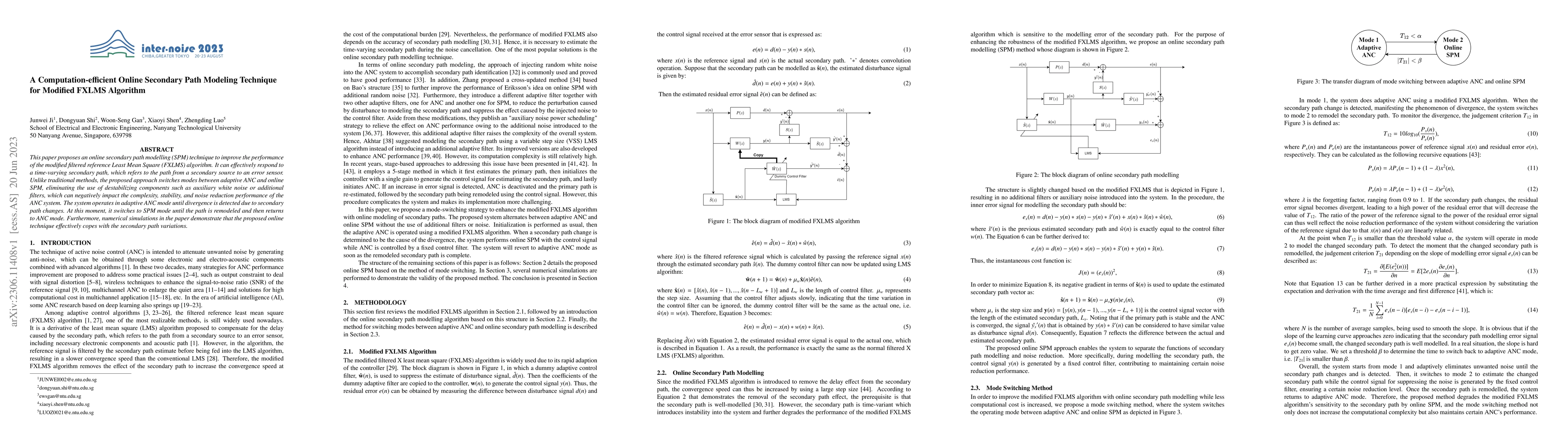 Thumbnail for A Computation-efficient Online Secondary Path Modeling Technique for
  Modified FXLMS Algorithm