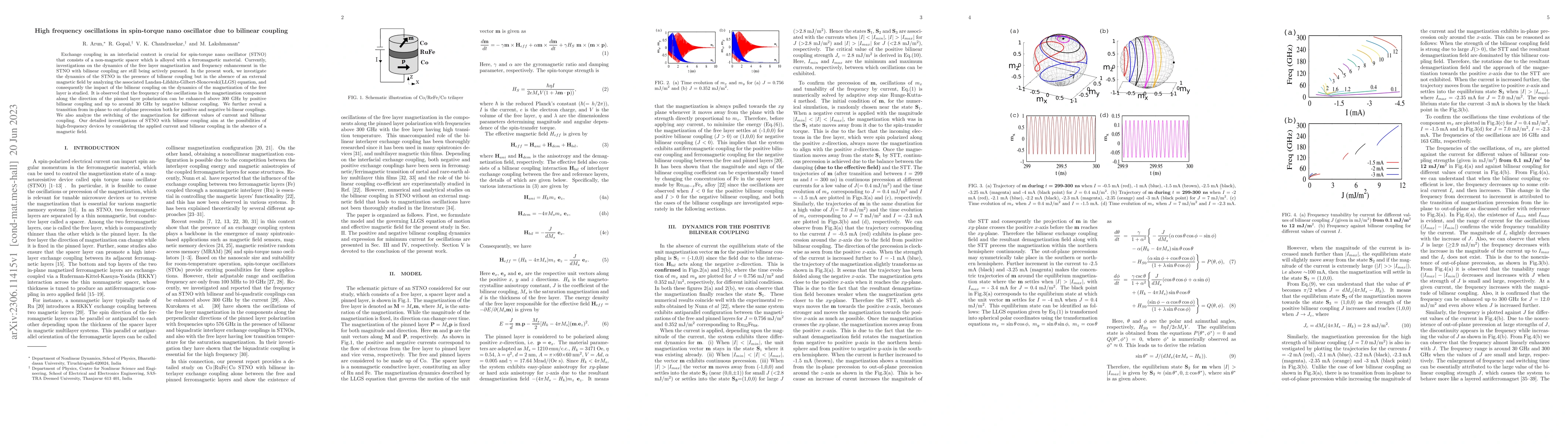 Thumbnail for High frequency oscillations in spin-torque nano oscillator due to
  bilinear coupling