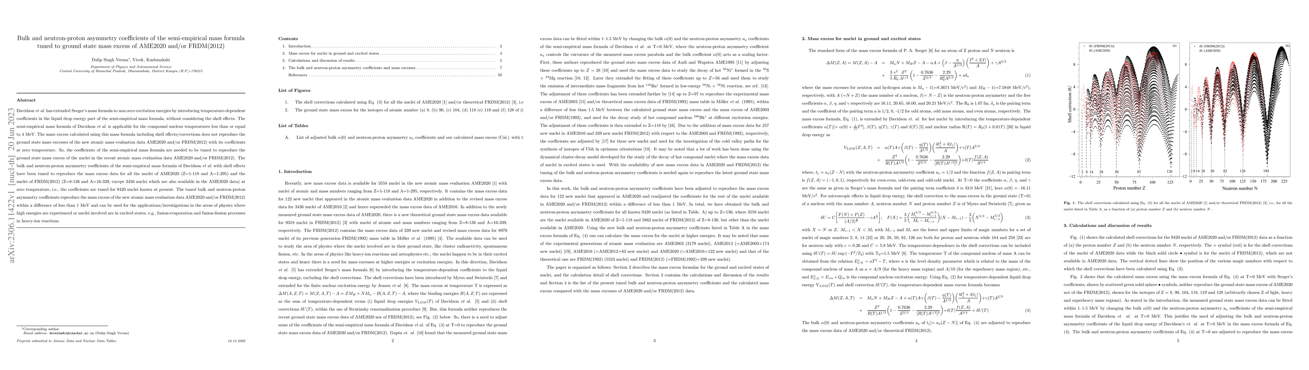 Thumbnail for Bulk and neutron-proton asymmetry coefficients of the semi-empirical
  mass formula tuned to ground state mass excess of AME2020 and/or FRDM(2012)