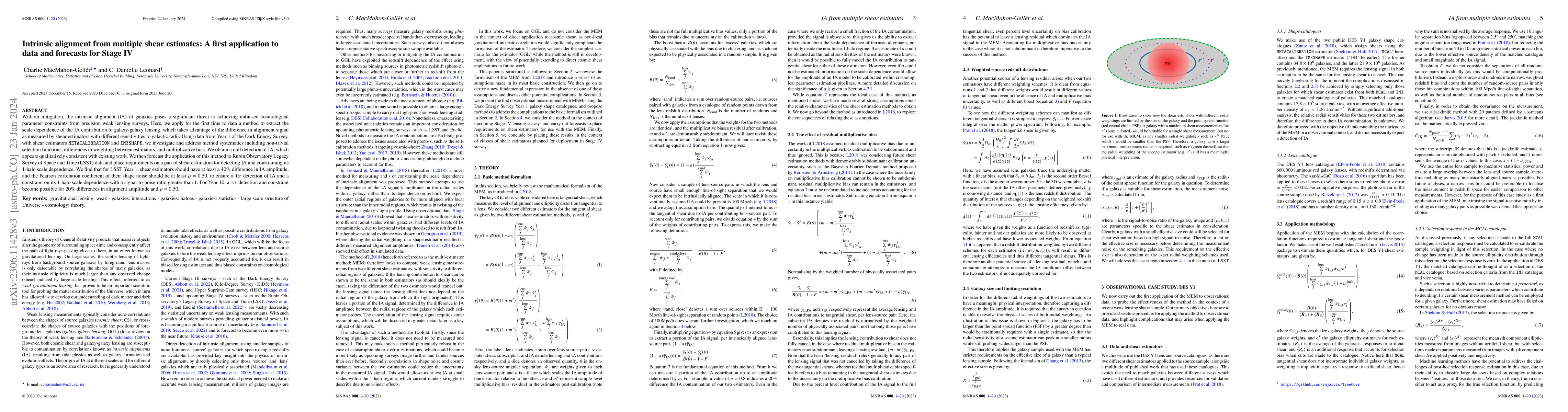 Thumbnail for Intrinsic alignment from multiple shear estimates: A first application
  to data and forecasts for Stage IV
