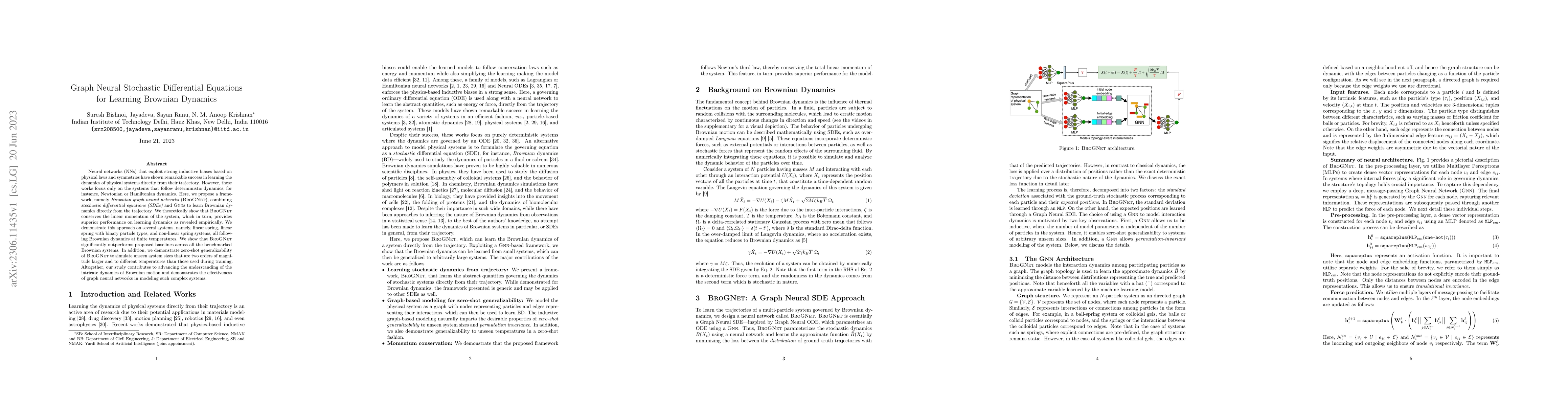 Thumbnail for Graph Neural Stochastic Differential Equations for Learning Brownian
  Dynamics