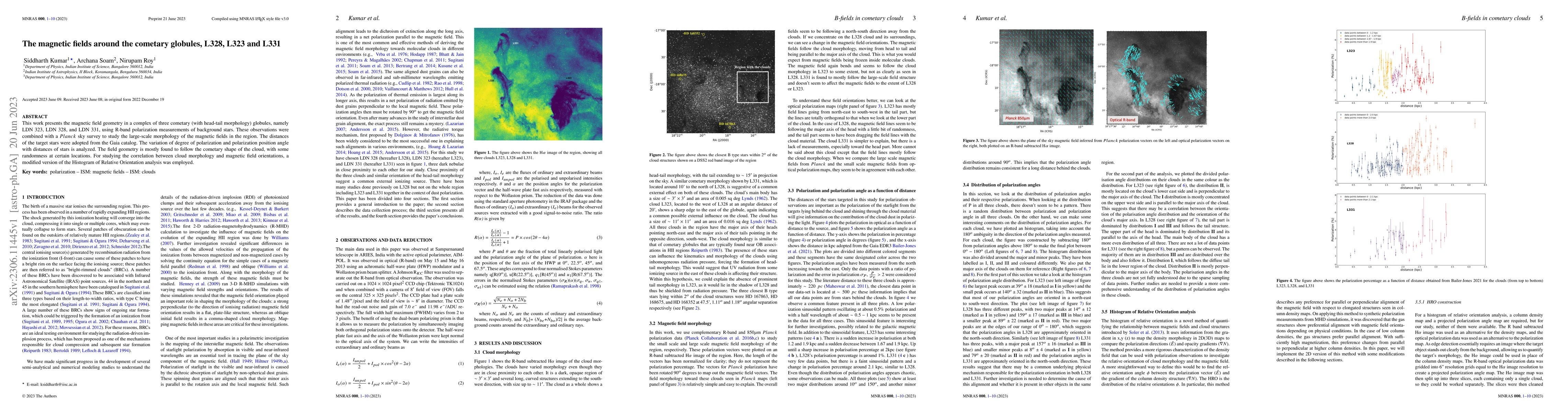 Thumbnail for The magnetic fields around the cometary globules, L328, L323 and L331