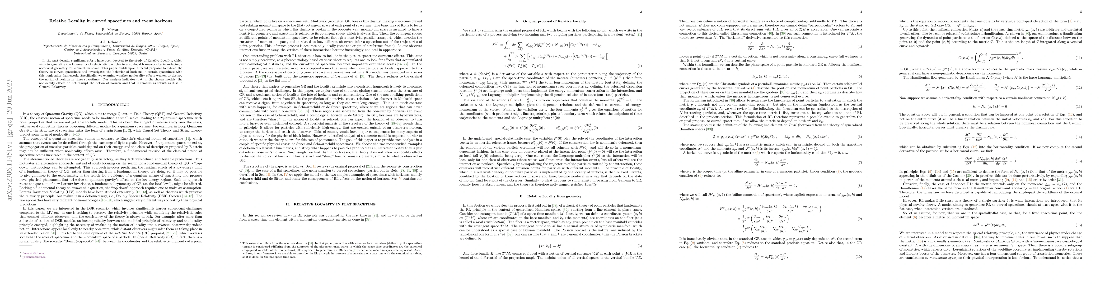 Thumbnail for Relative Locality in curved spacetimes and event horizons