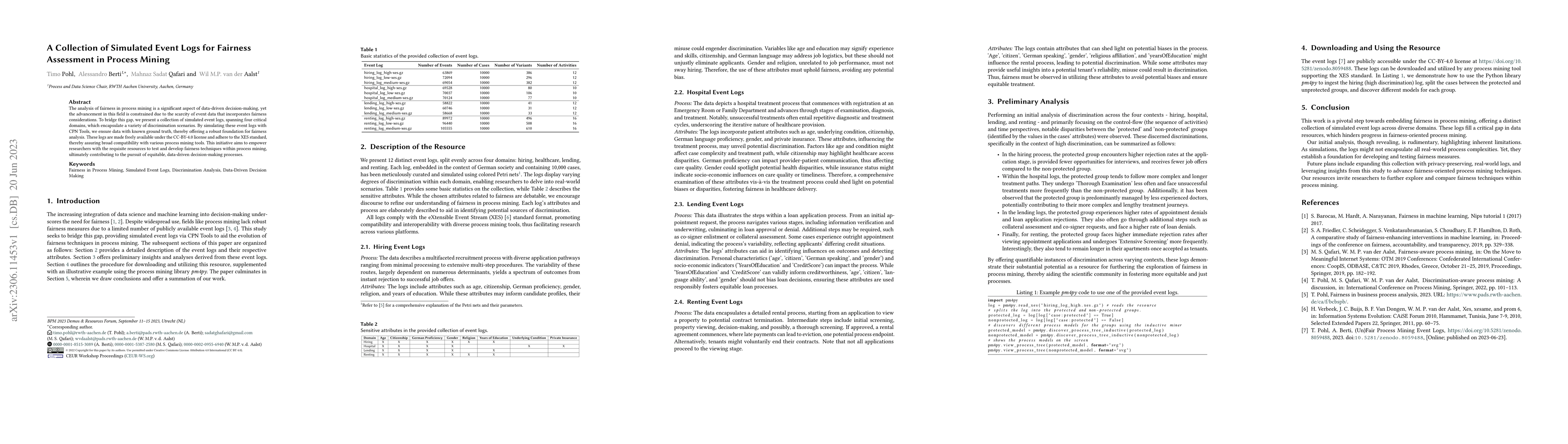 Thumbnail for A Collection of Simulated Event Logs for Fairness Assessment in Process
  Mining