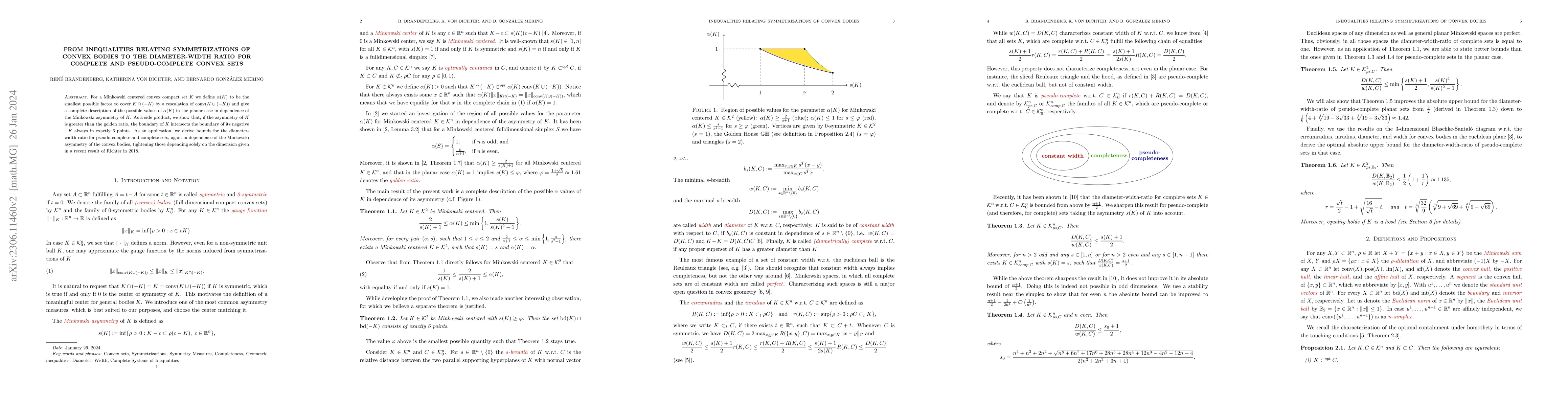 Thumbnail for From inequalities relating symmetrizations of convex bodies to the
  diameter-width ratio for complete and pseudo-complete convex sets