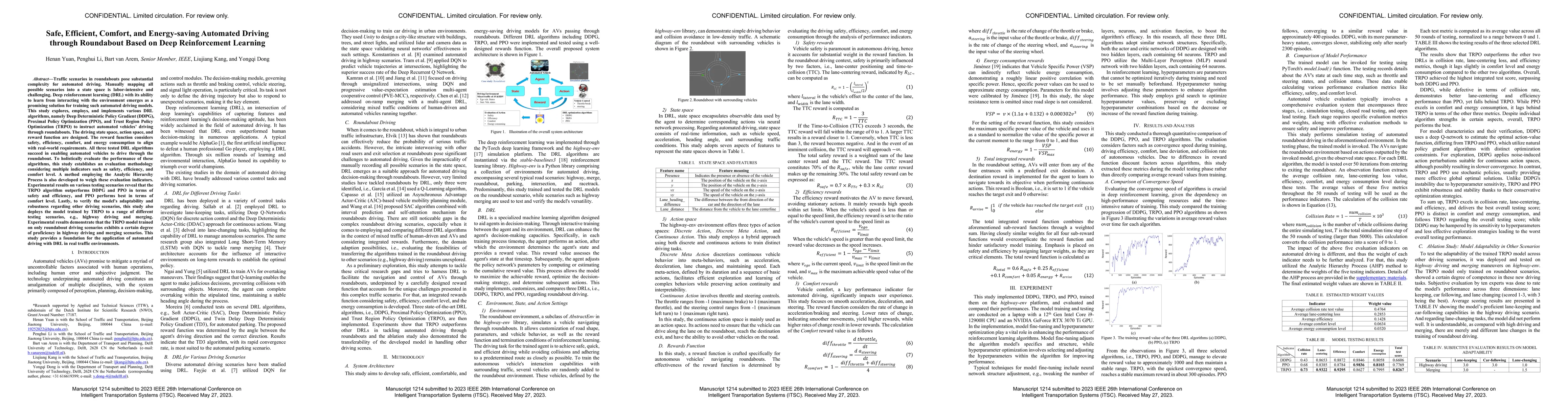 Thumbnail for Safe, Efficient, Comfort, and Energy-saving Automated Driving through
  Roundabout Based on Deep Reinforcement Learning