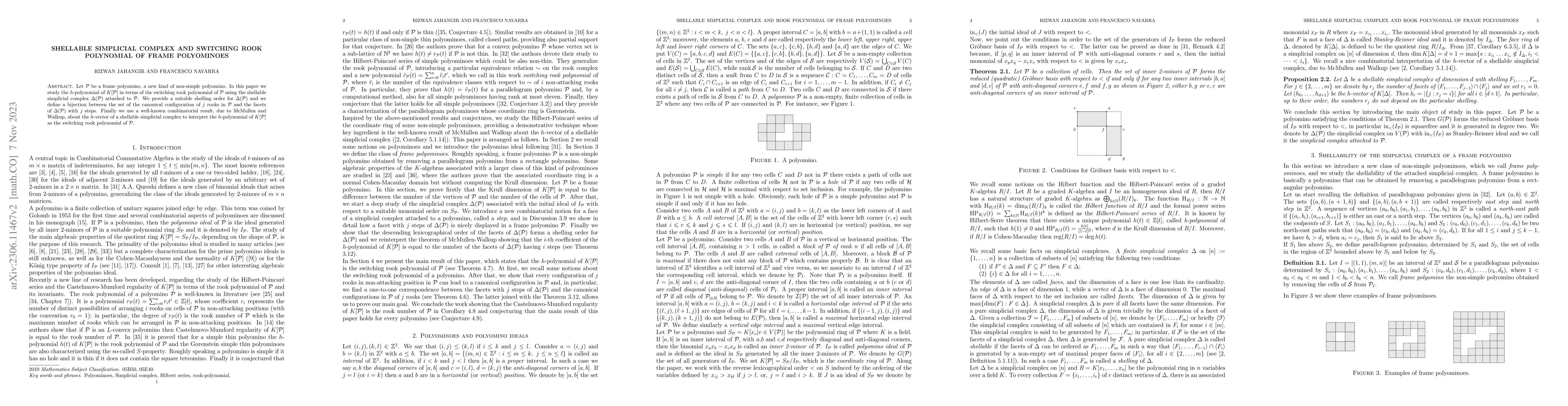 Thumbnail for Shellable simplicial complex and switching rook polynomial of frame
  polyominoes