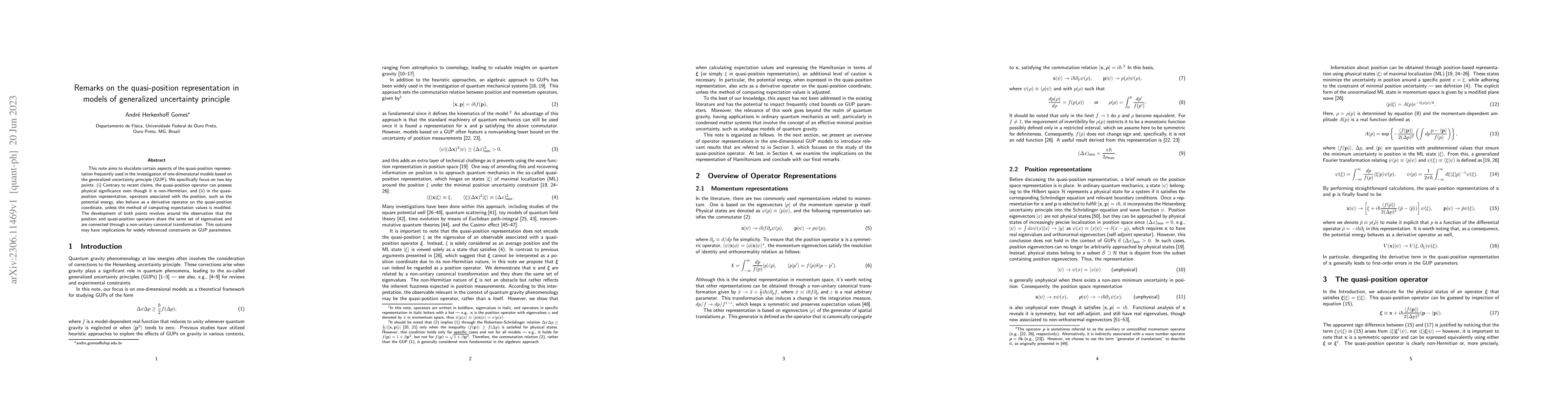Thumbnail for Remarks on the quasi-position representation in models of generalized
  uncertainty principle
