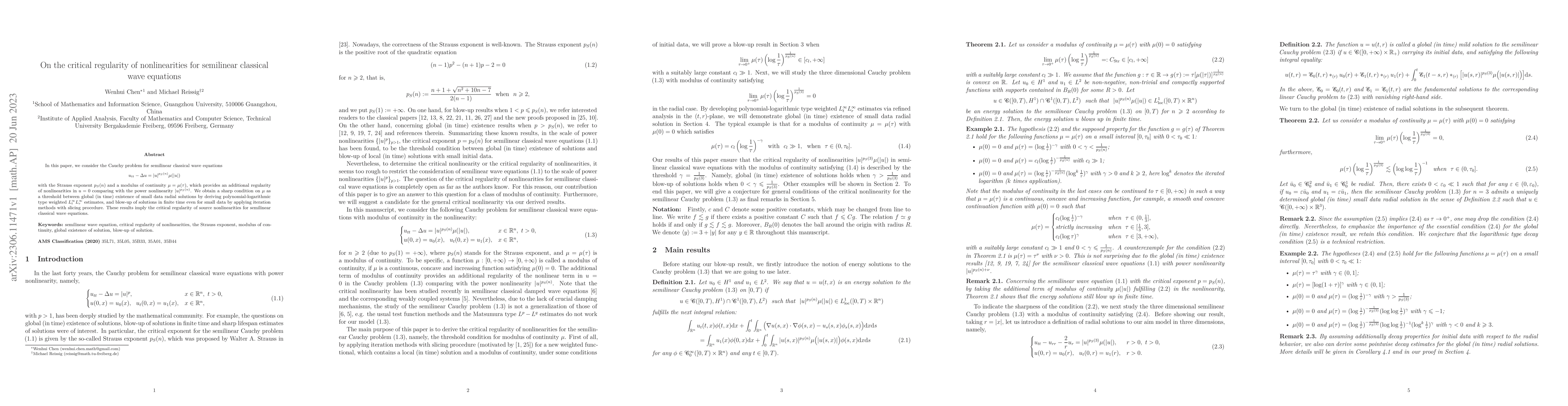 Thumbnail for On the critical regularity of nonlinearities for semilinear classical
  wave equations