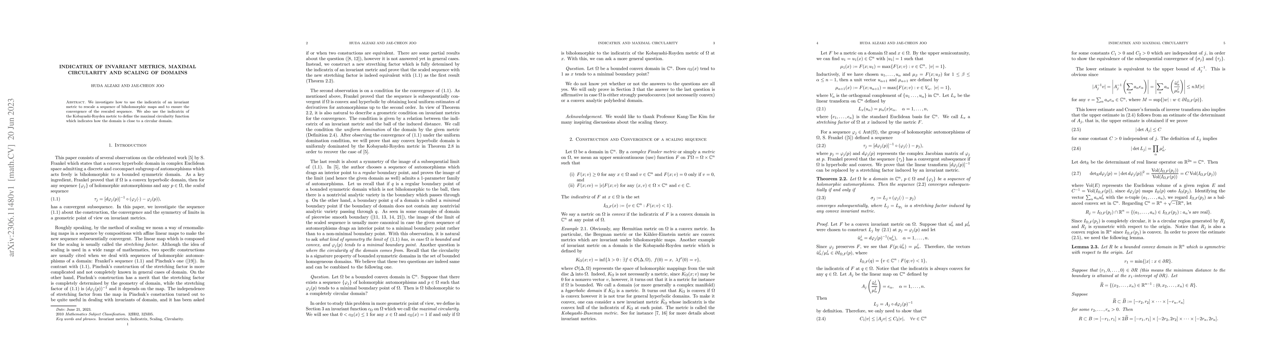 Thumbnail for Indicatrix of Invariant metrics, Maximal circularity and Scaling of
  domains