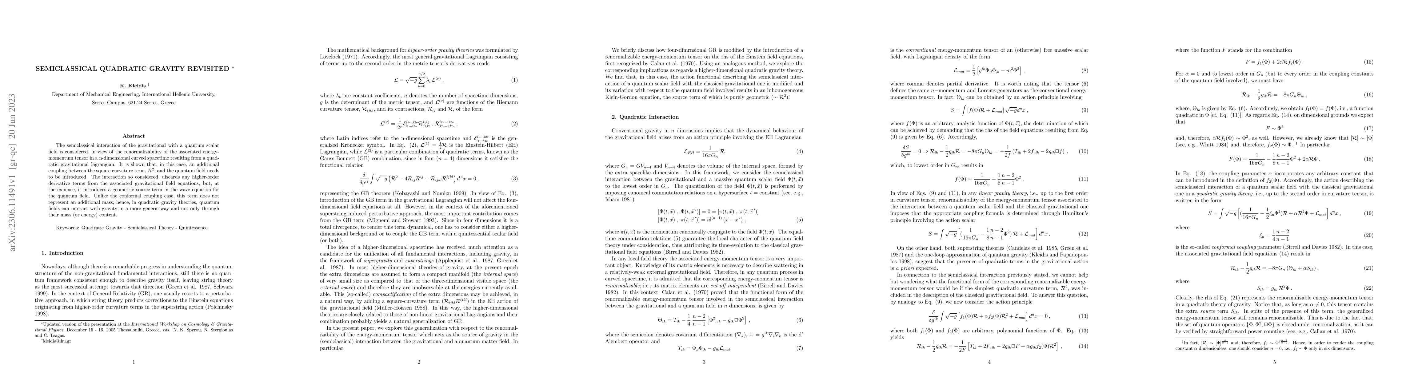 Thumbnail for Semiclassical Quadratic Gravity Revisited