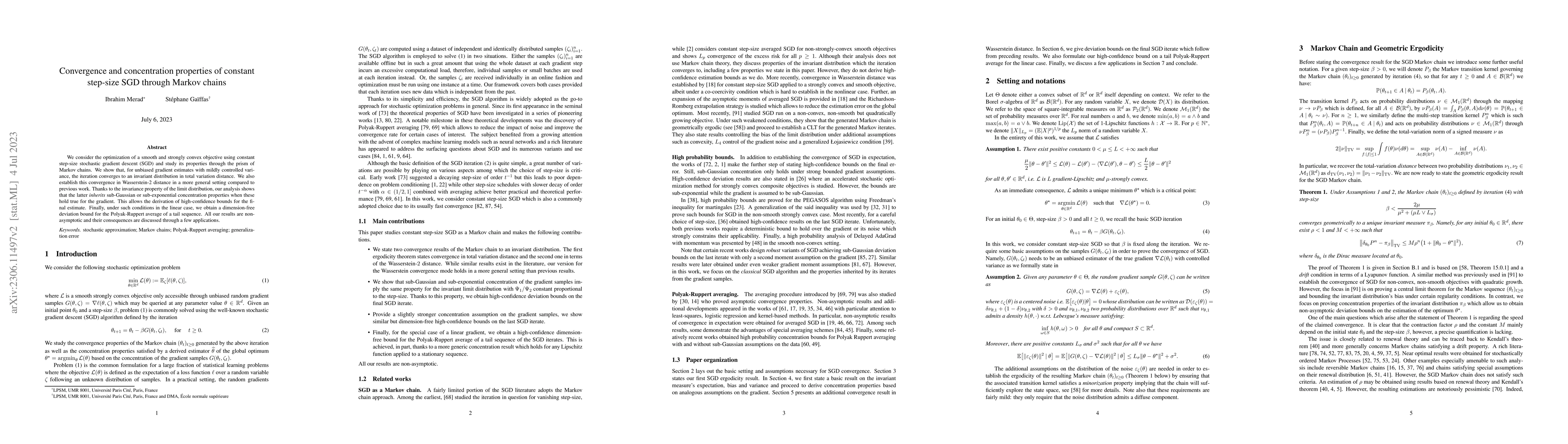 Thumbnail for Convergence and concentration properties of constant step-size SGD
  through Markov chains