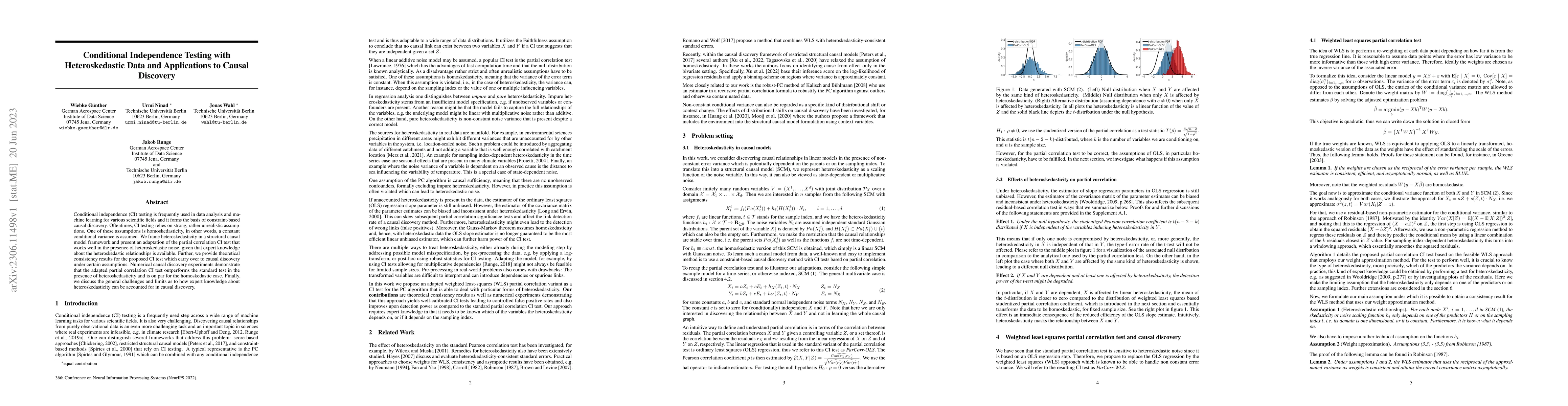 Thumbnail for Conditional Independence Testing with Heteroskedastic Data and
  Applications to Causal Discovery