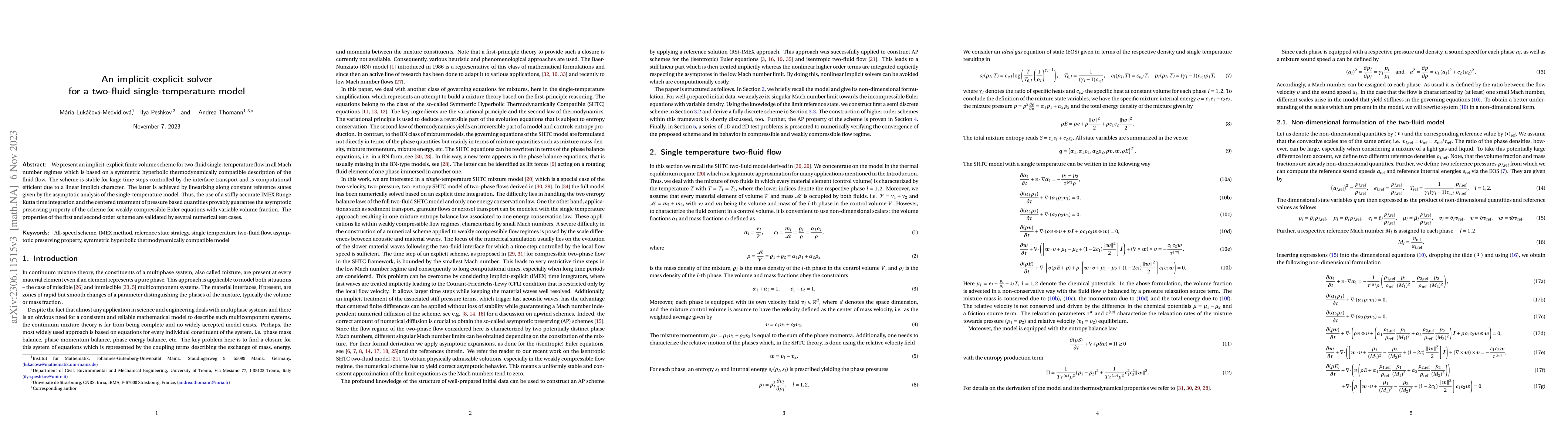 Thumbnail for An implicit-explicit solver for a two-fluid single-temperature model