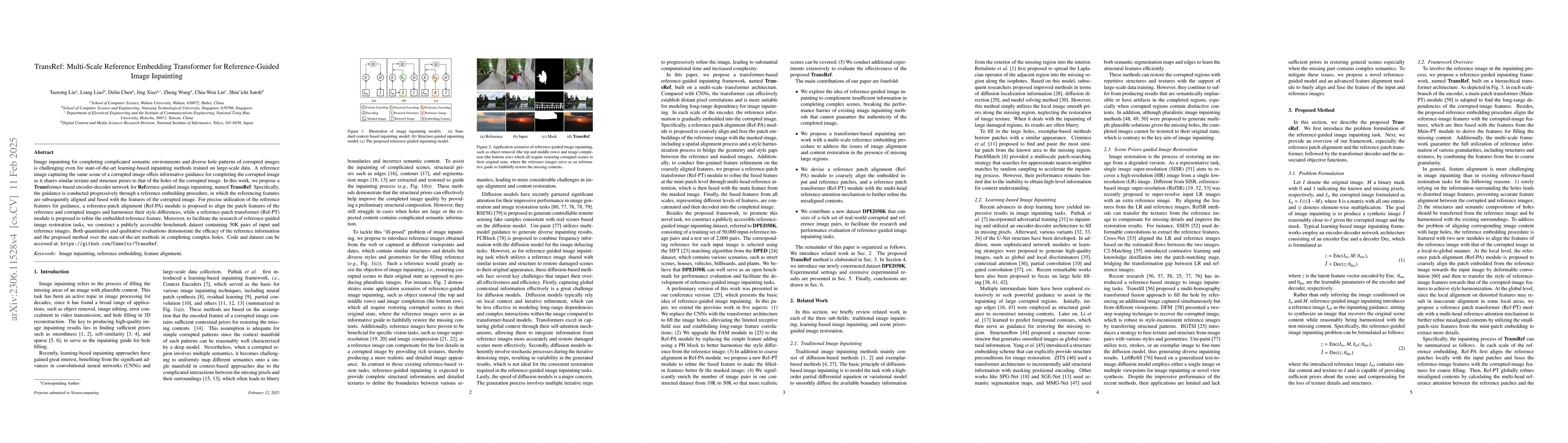 Thumbnail for TransRef: Multi-Scale Reference Embedding Transformer for
  Reference-Guided Image Inpainting