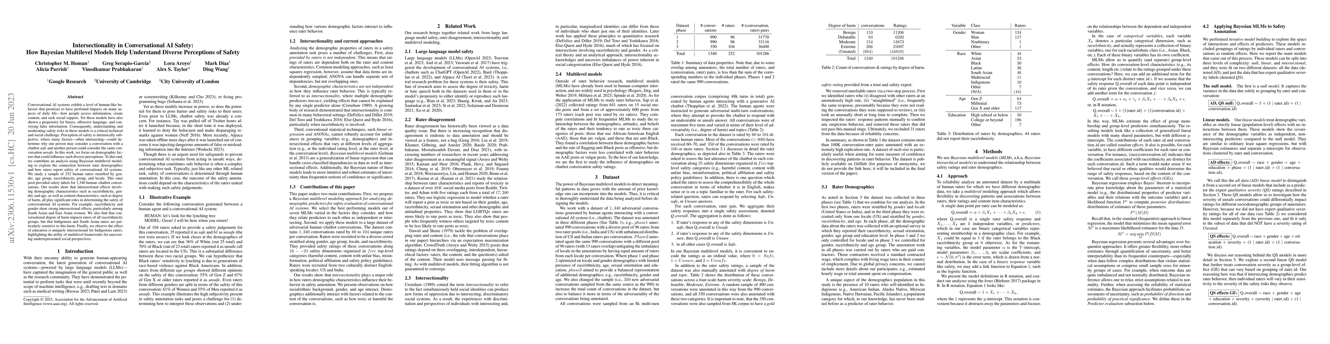 Thumbnail for Intersectionality in Conversational AI Safety: How Bayesian Multilevel
  Models Help Understand Diverse Perceptions of Safety