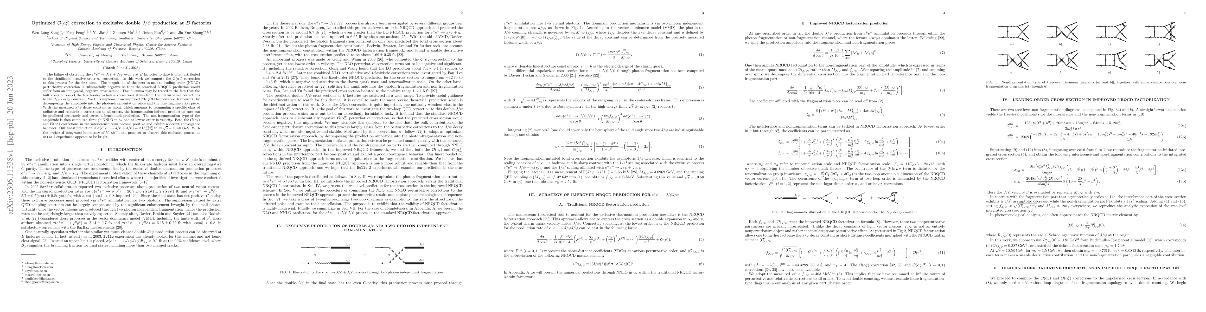 Thumbnail for Optimized ${\cal O}(\alpha_s^2)$ correction to exclusive double $J/\psi$
  production at $B$ factories