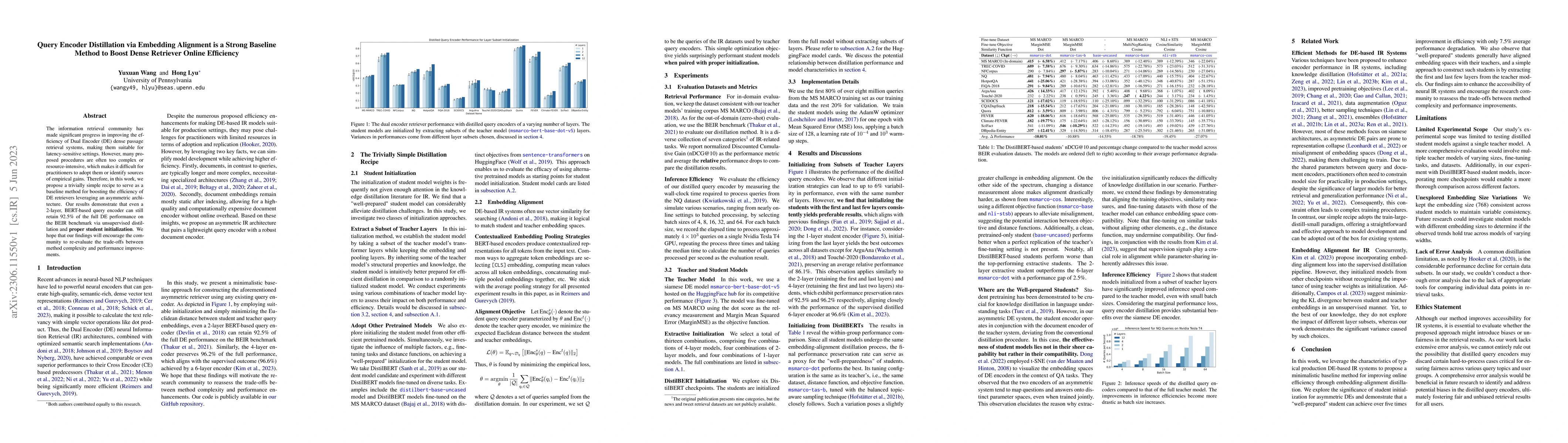 Thumbnail for Query Encoder Distillation via Embedding Alignment is a Strong Baseline
  Method to Boost Dense Retriever Online Efficiency
