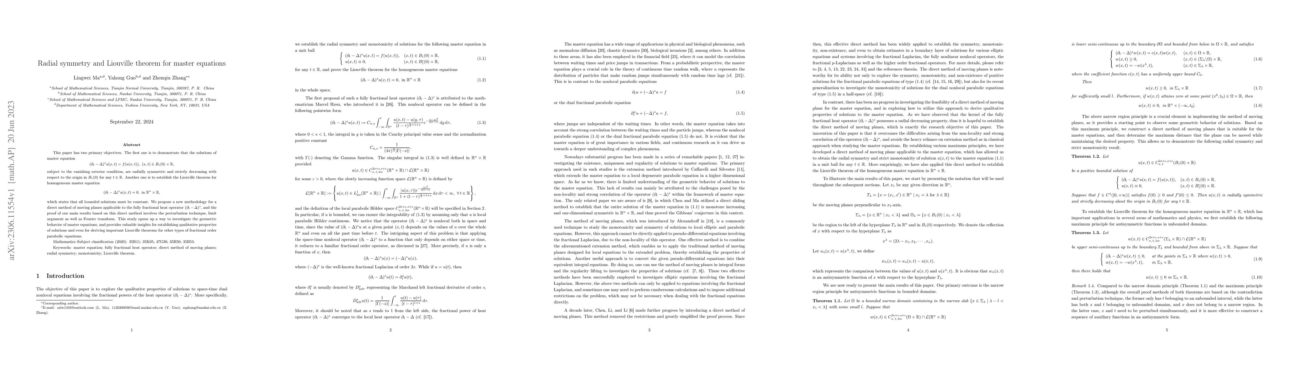 Thumbnail for Radial symmetry and Liouville theorem for master equations