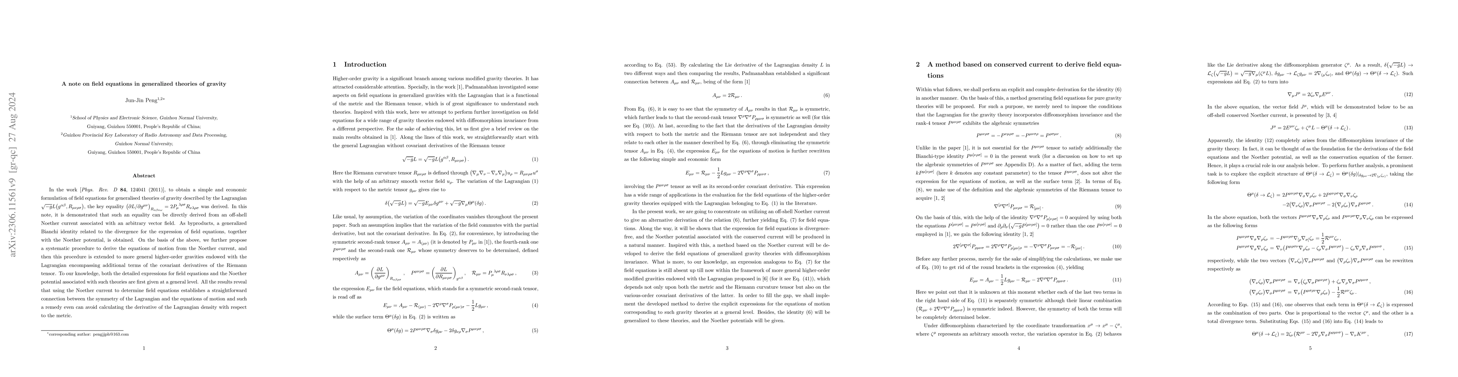 Thumbnail for A note on field equations in generalized theories of gravity