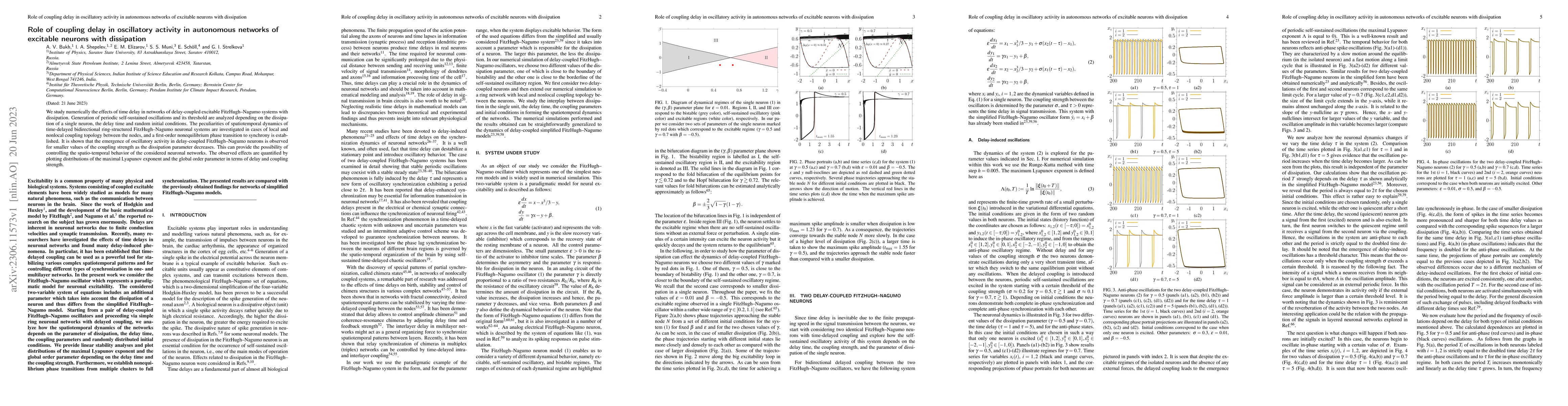 Thumbnail for Role of coupling delay in oscillatory activity in autonomous networks of
  excitable neurons with dissipation