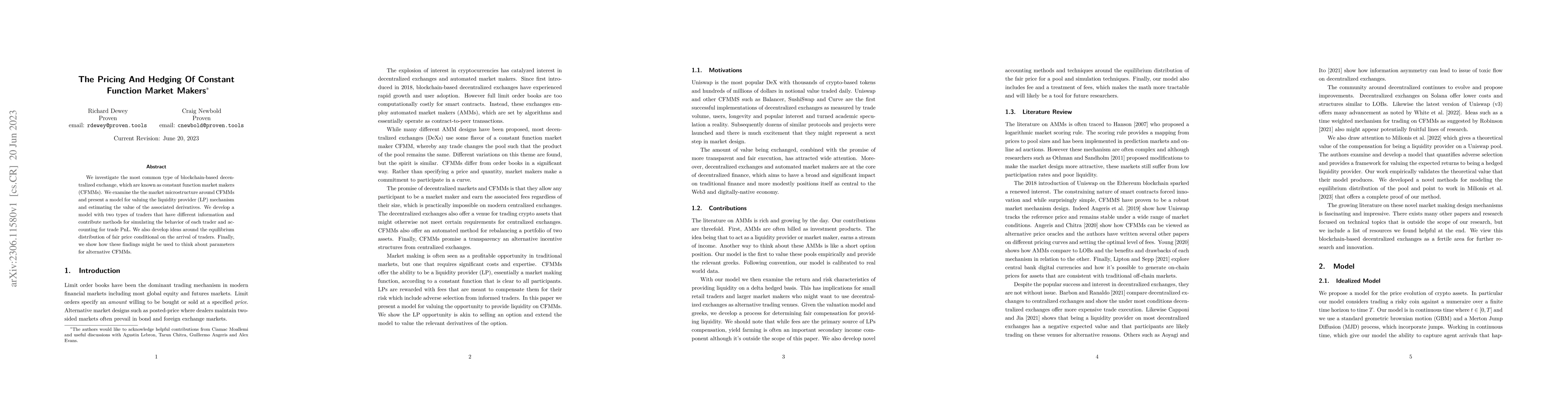 Thumbnail for The Pricing And Hedging Of Constant Function Market Makers