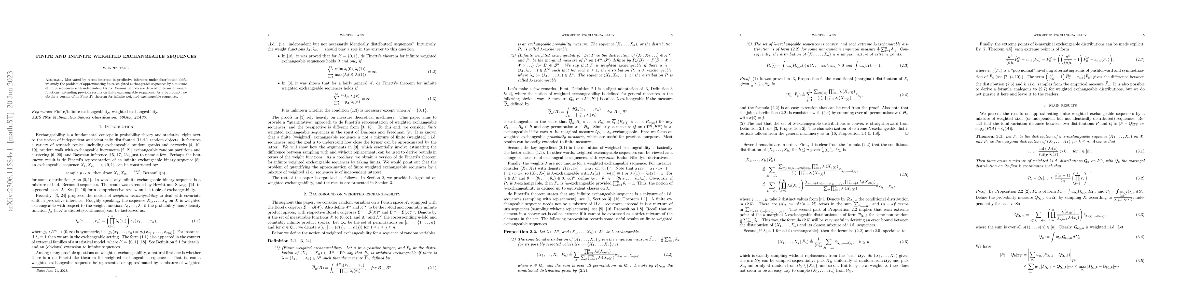 Thumbnail for Finite and infinite weighted exchangeable sequences