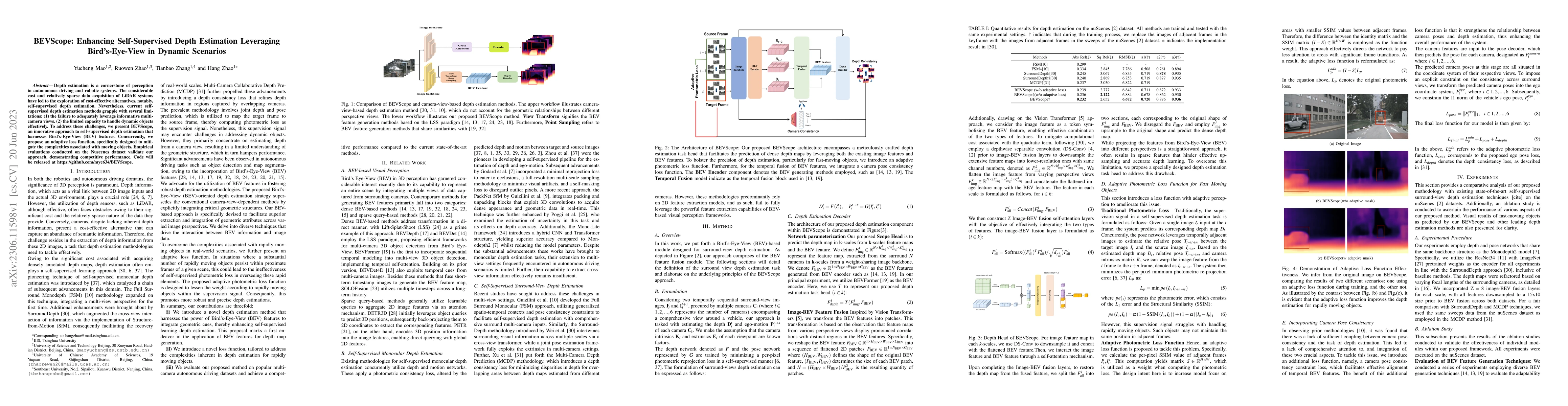 Thumbnail for BEVScope: Enhancing Self-Supervised Depth Estimation Leveraging
  Bird's-Eye-View in Dynamic Scenarios