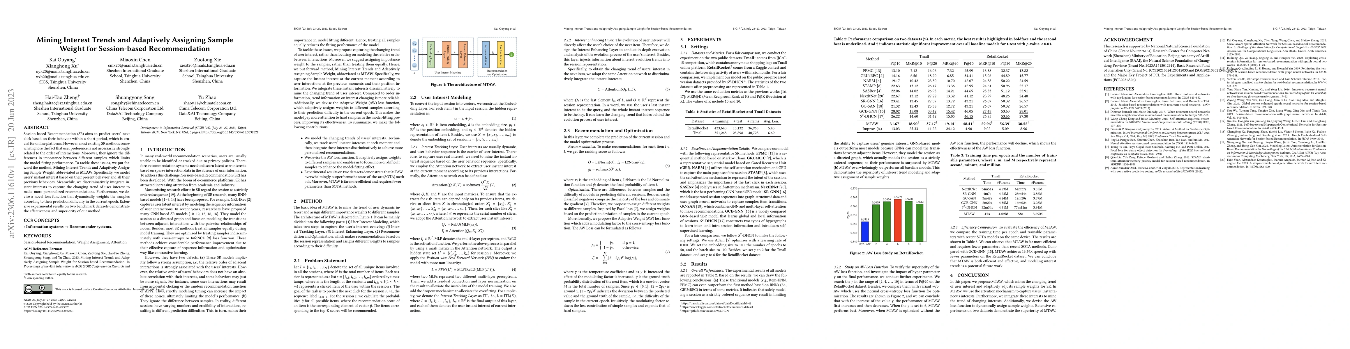 Thumbnail for Mining Interest Trends and Adaptively Assigning SampleWeight for
  Session-based Recommendation