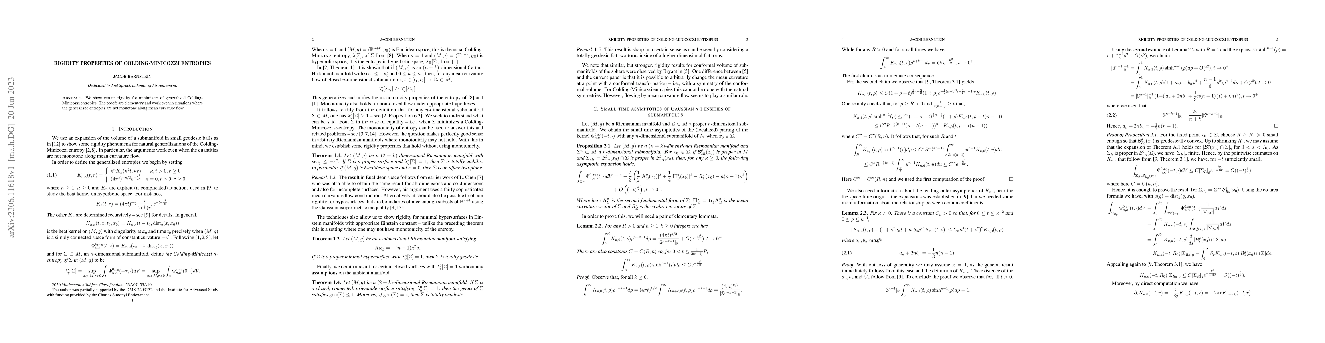 Thumbnail for Rigidity Properties of Colding-Minicozzi Entropies