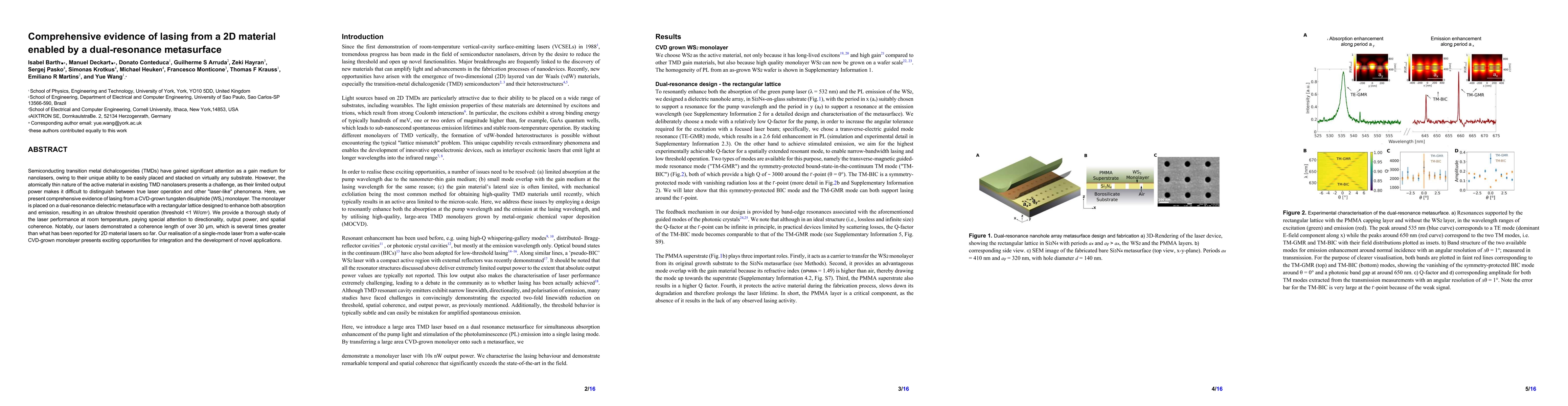 Thumbnail for Comprehensive evidence of lasing from a 2D material enabled by a
  dual-resonance metasurface