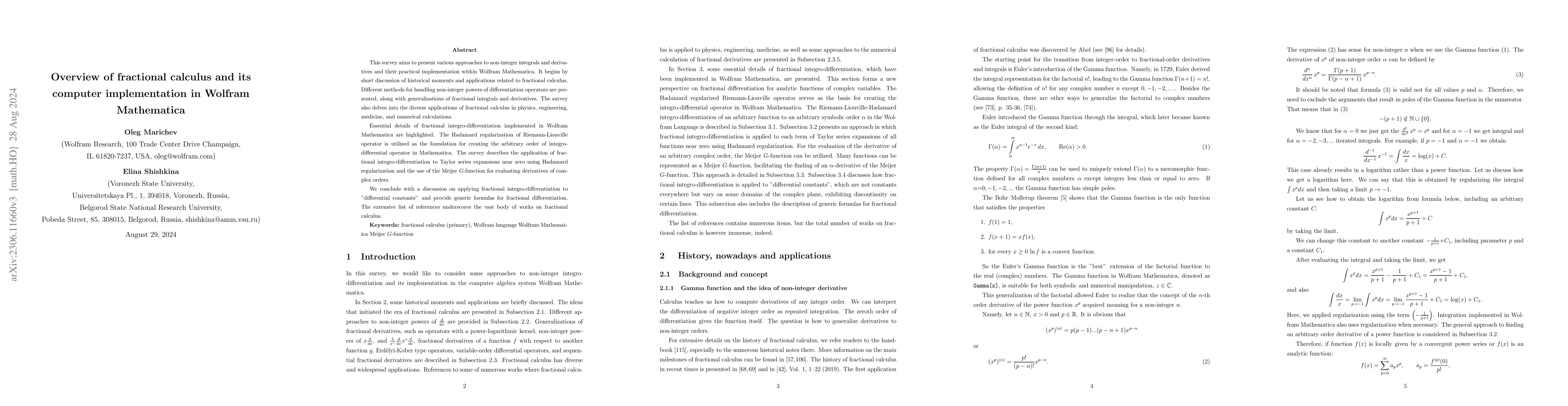 Thumbnail for Overview of fractional calculus and its computer implementation in
  Wolfram Mathematica