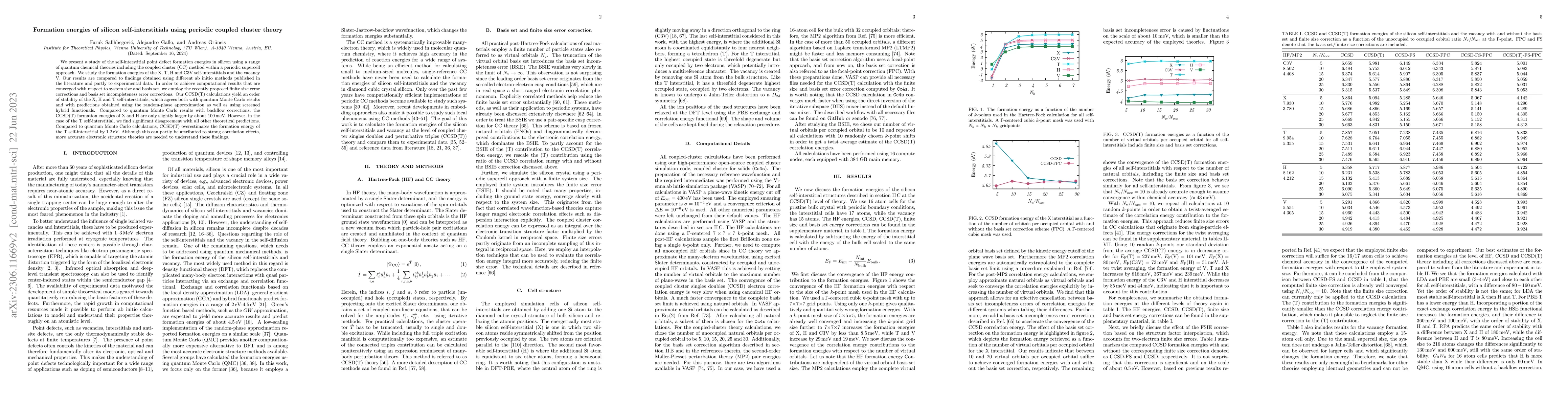 Thumbnail for Formation energies of silicon self-interstitials using periodic coupled
  cluster theory