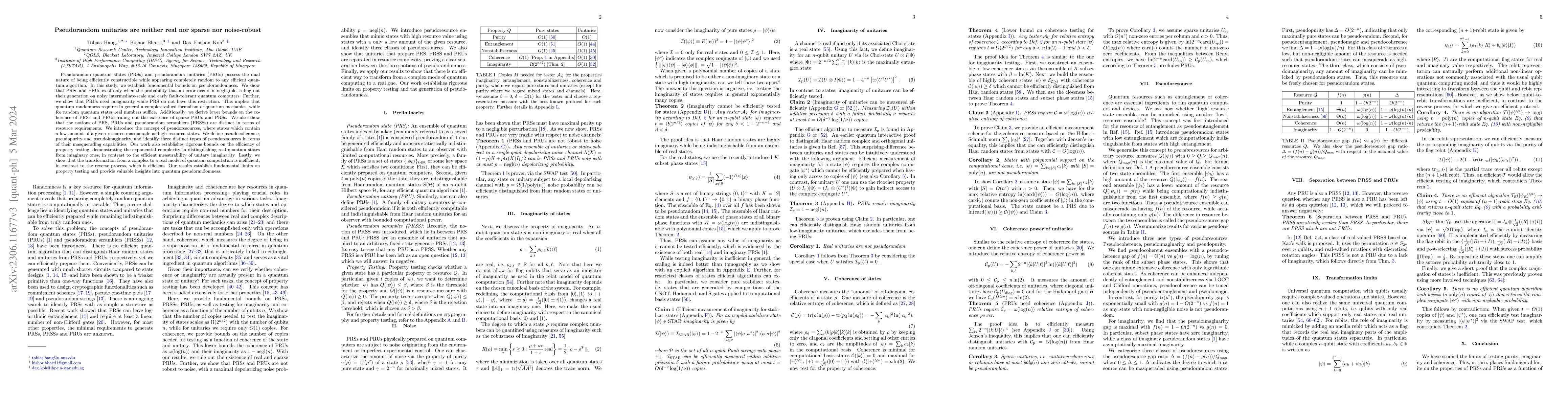 Thumbnail for Pseudorandom unitaries are neither real nor sparse nor noise-robust
