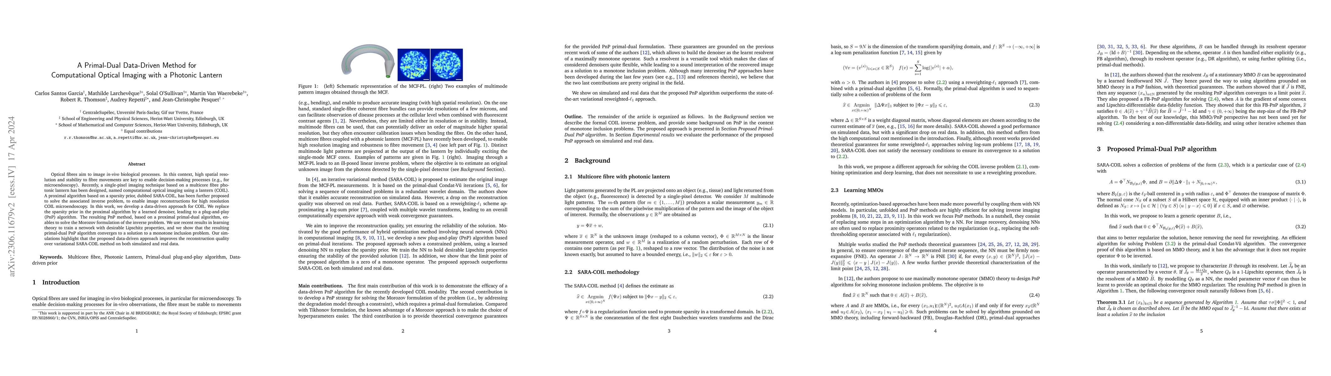Thumbnail for A primal-dual data-driven method for computational optical imaging with
  a photonic lantern