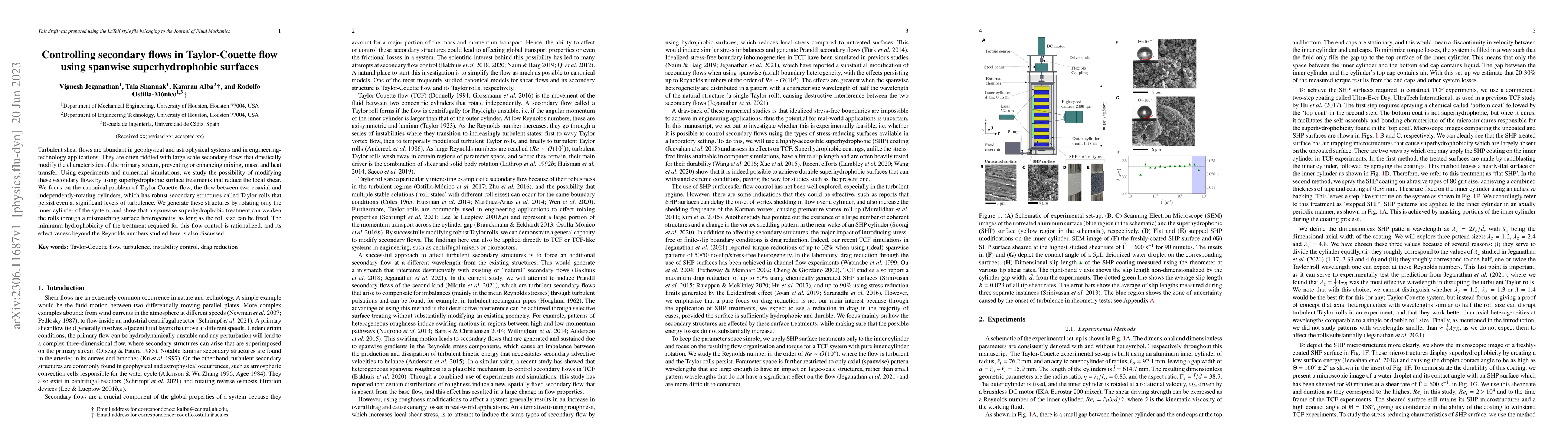 Thumbnail for Controlling secondary flows in Taylor-Couette flow using spanwise
  superhydrophobic surfaces