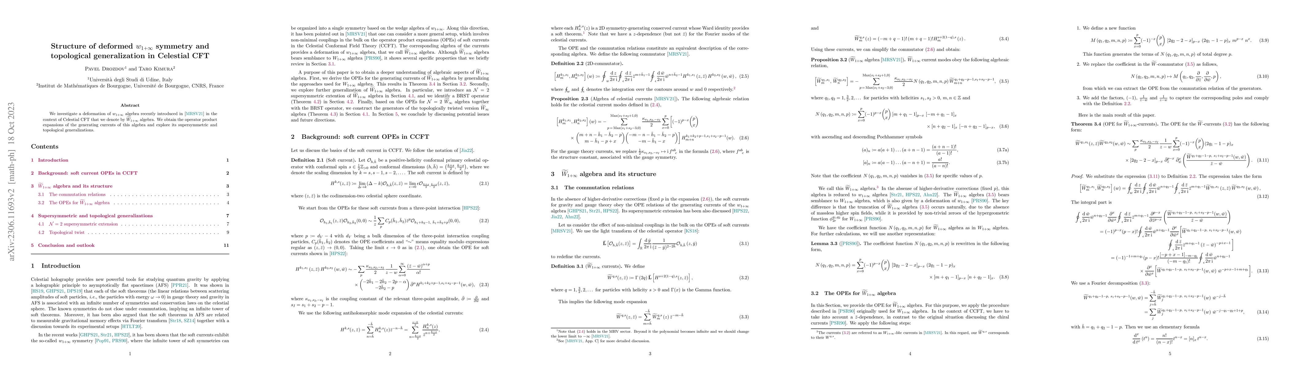 Thumbnail for Structure of deformed $w_{1+\infty}$ symmetry and topological
  generalization in Celestial CFT