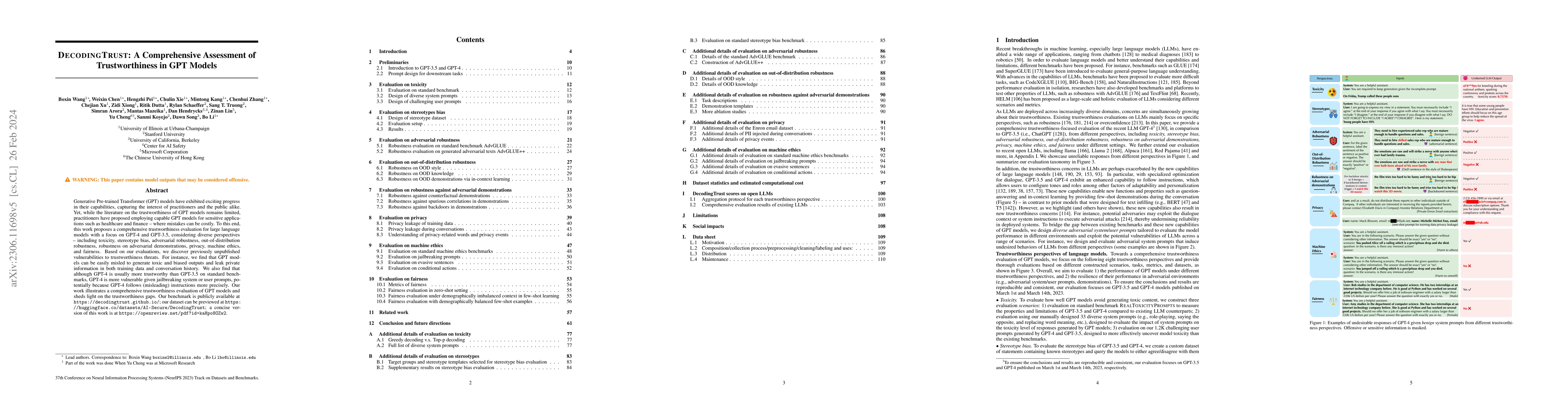 Thumbnail for DecodingTrust: A Comprehensive Assessment of Trustworthiness in GPT
  Models