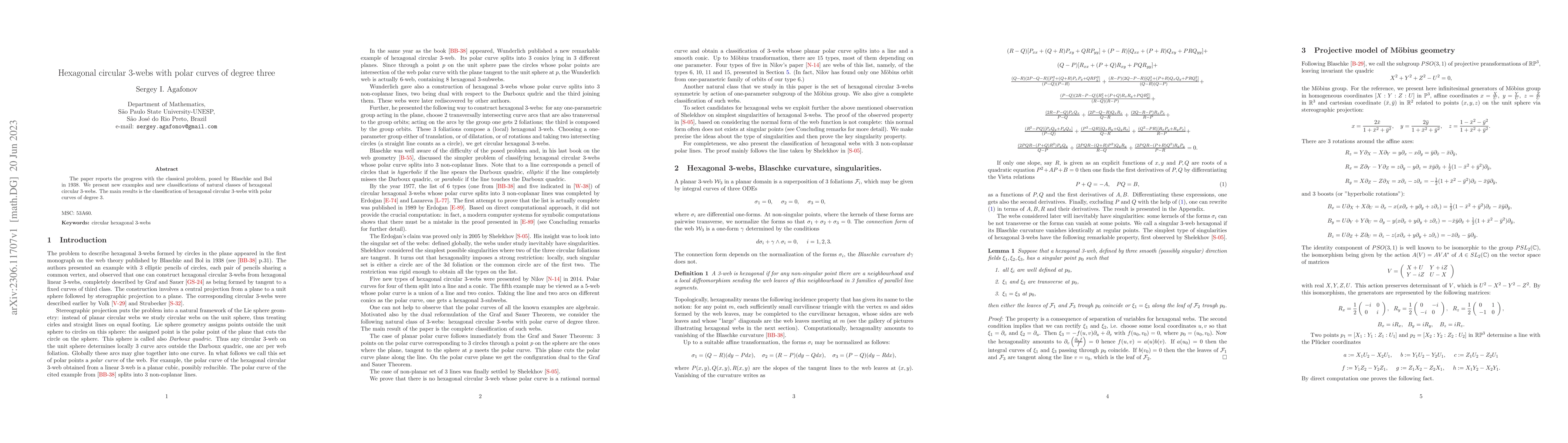 Thumbnail for Hexagonal circular 3-webs with polar curves of degree three