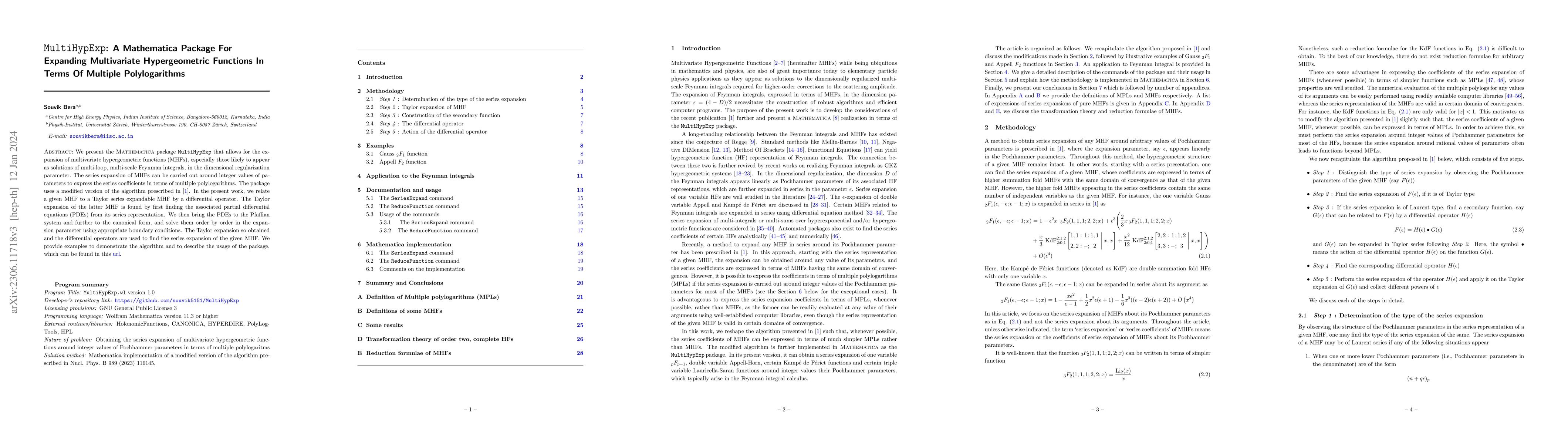 Thumbnail for $\texttt{MultiHypExp}$: A Mathematica Package For Expanding Multivariate
  Hypergeometric Functions In Terms Of Multiple Polylogarithms