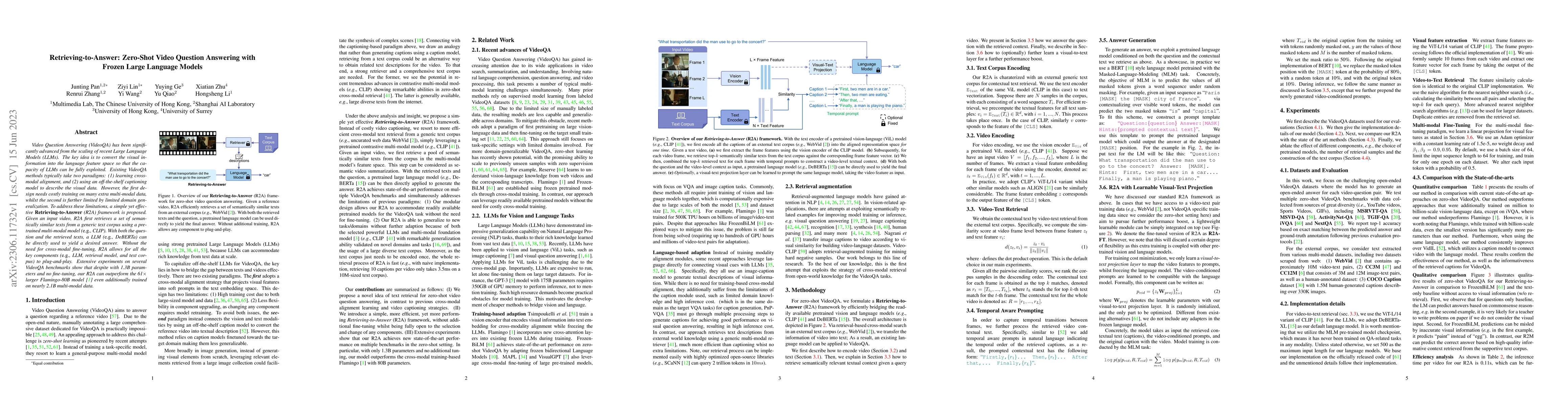 Thumbnail for Retrieving-to-Answer: Zero-Shot Video Question Answering with Frozen
  Large Language Models