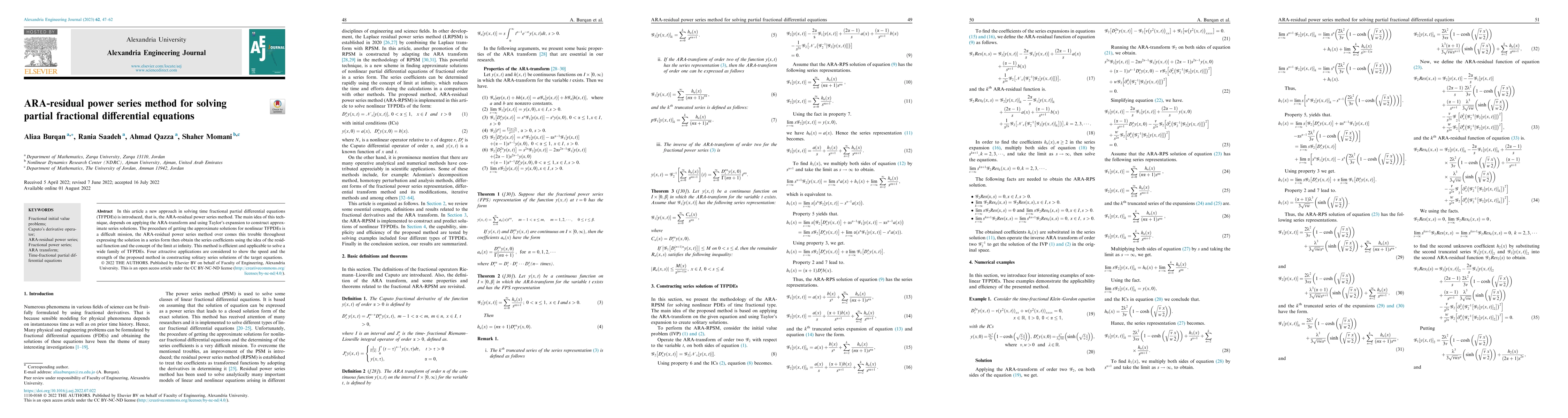 Thumbnail for ARA-residual power series method for solving partial fractional
  differential equations