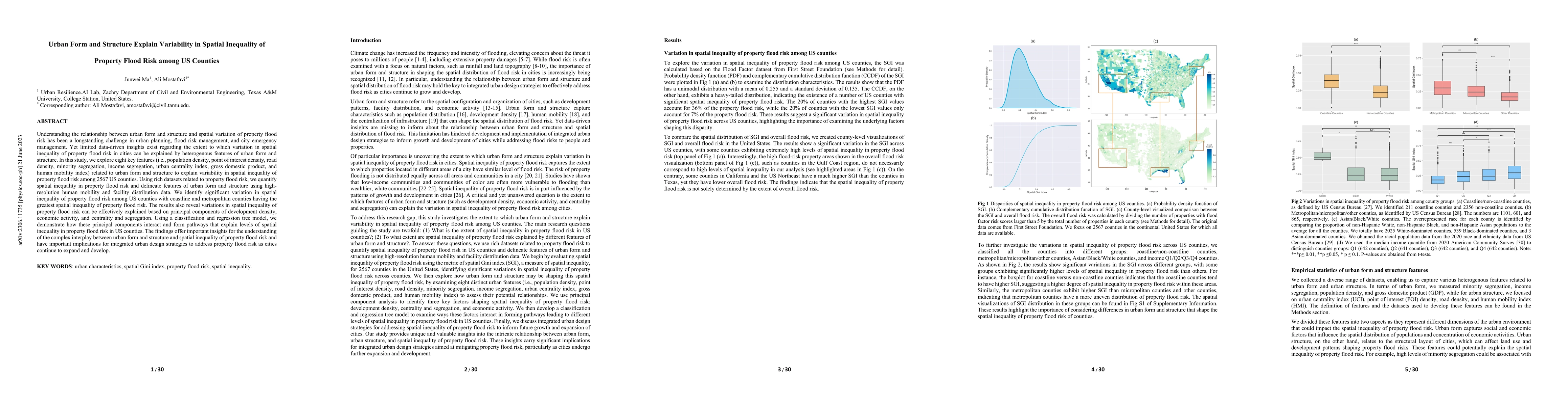 Thumbnail for Urban Form and Structure Explain Variability in Spatial Inequality of
  Property Flood Risk among US Counties